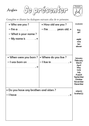 fiche de presentation en anglais